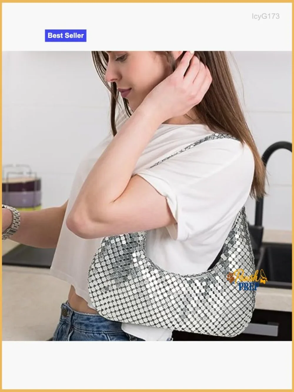 Metallic Moon-Shaped Hobo Bag for Evening Events